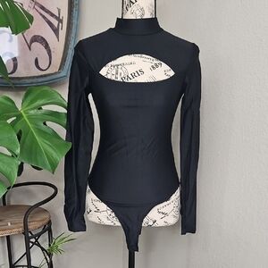 SHEIN Black Cutout Long Sleeve Bodysuit Size Small